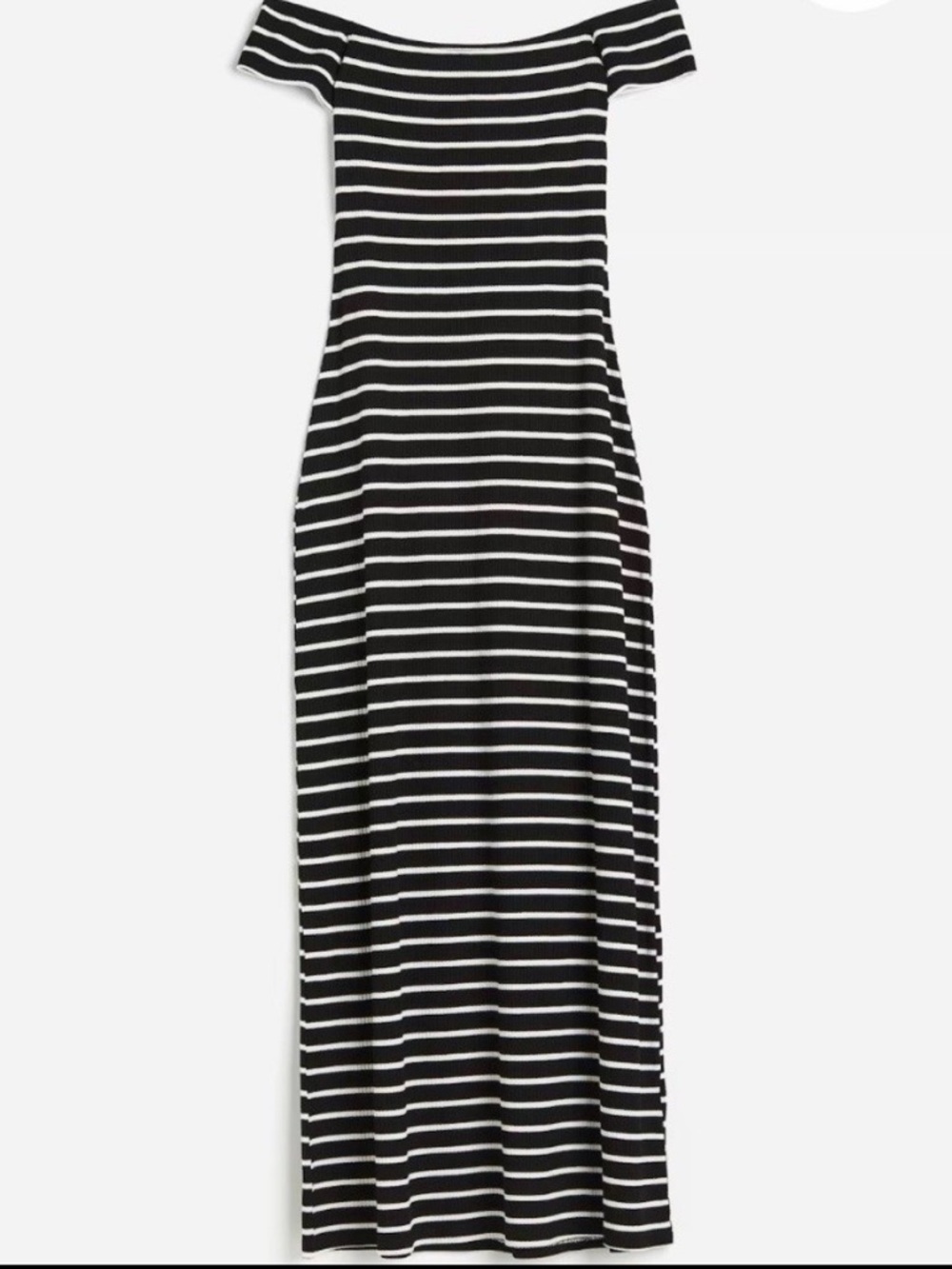 H&M Ribbed Bodycon Black Stripe Maxi Off the Shoulder Dress